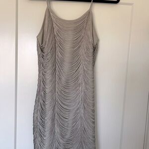 Missguided Gray/Sliver Fringe Tiered Mini Dress